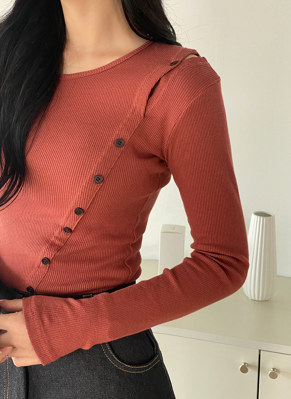 ダイアゴナルボタンリブTシャツ | DHOLIC | 詳細画像9