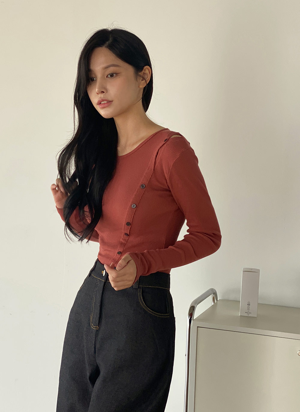 ダイアゴナルボタンリブTシャツ | DHOLIC | 詳細画像10