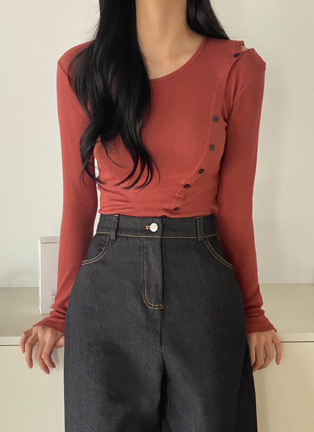 ダイアゴナルボタンリブTシャツ | DHOLIC | 詳細画像11