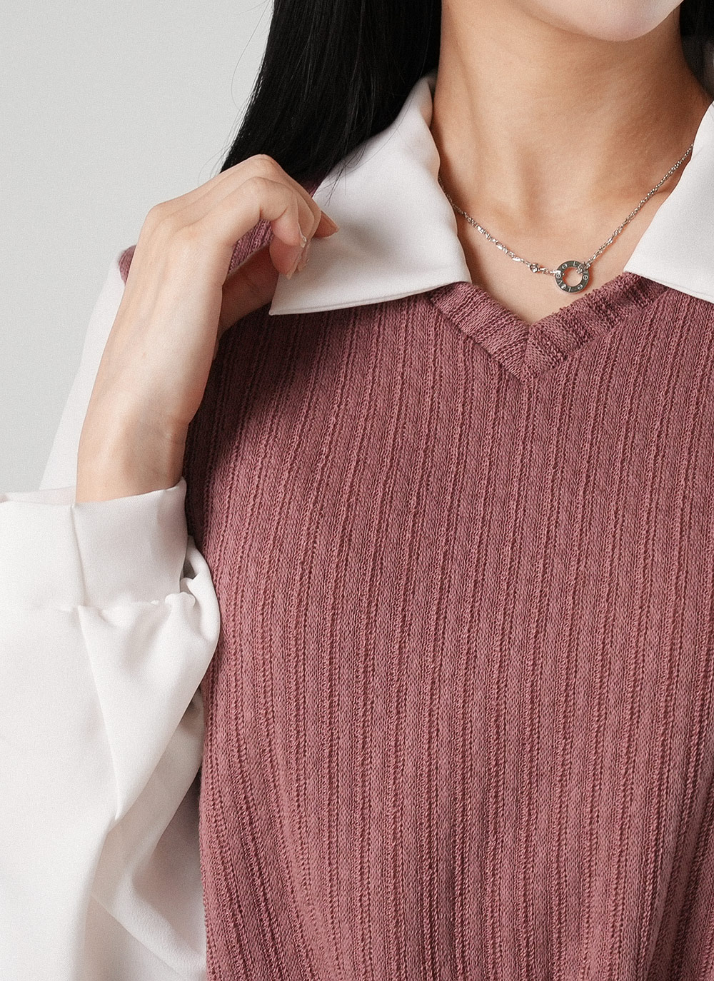 リブ配色カラー長袖ブラウス | DHOLIC | 詳細画像8