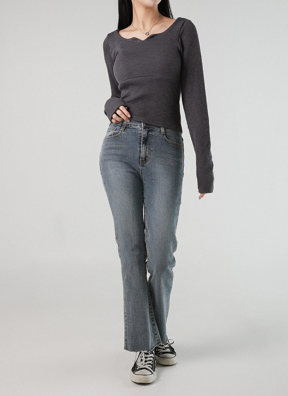 スリットネックリブTシャツ | DHOLIC | 詳細画像3