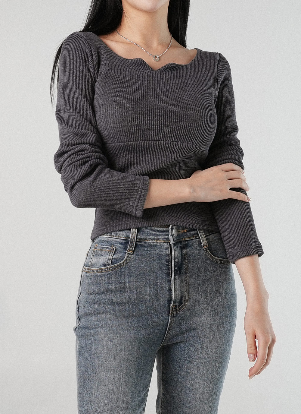 スリットネックリブTシャツ | DHOLIC | 詳細画像5