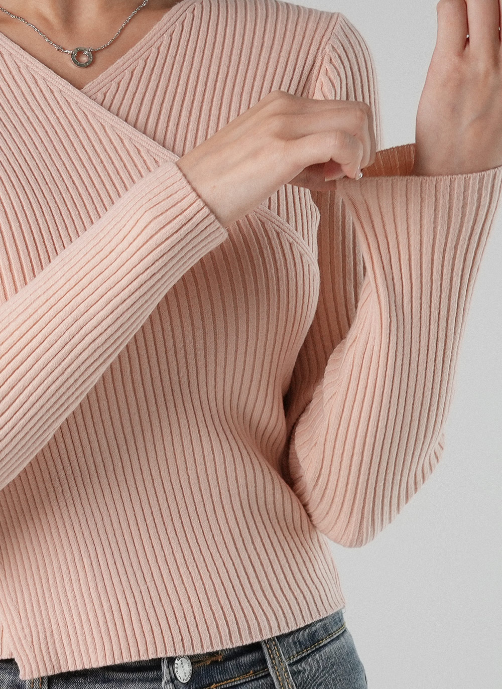 カシュクールVネックリブニット | DHOLIC | 詳細画像9