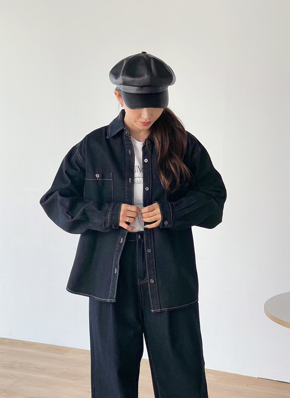 ダークデニム シャツとパンツのセット セットアップステッチデニムパンツ | ファッション通販サイト NUGU