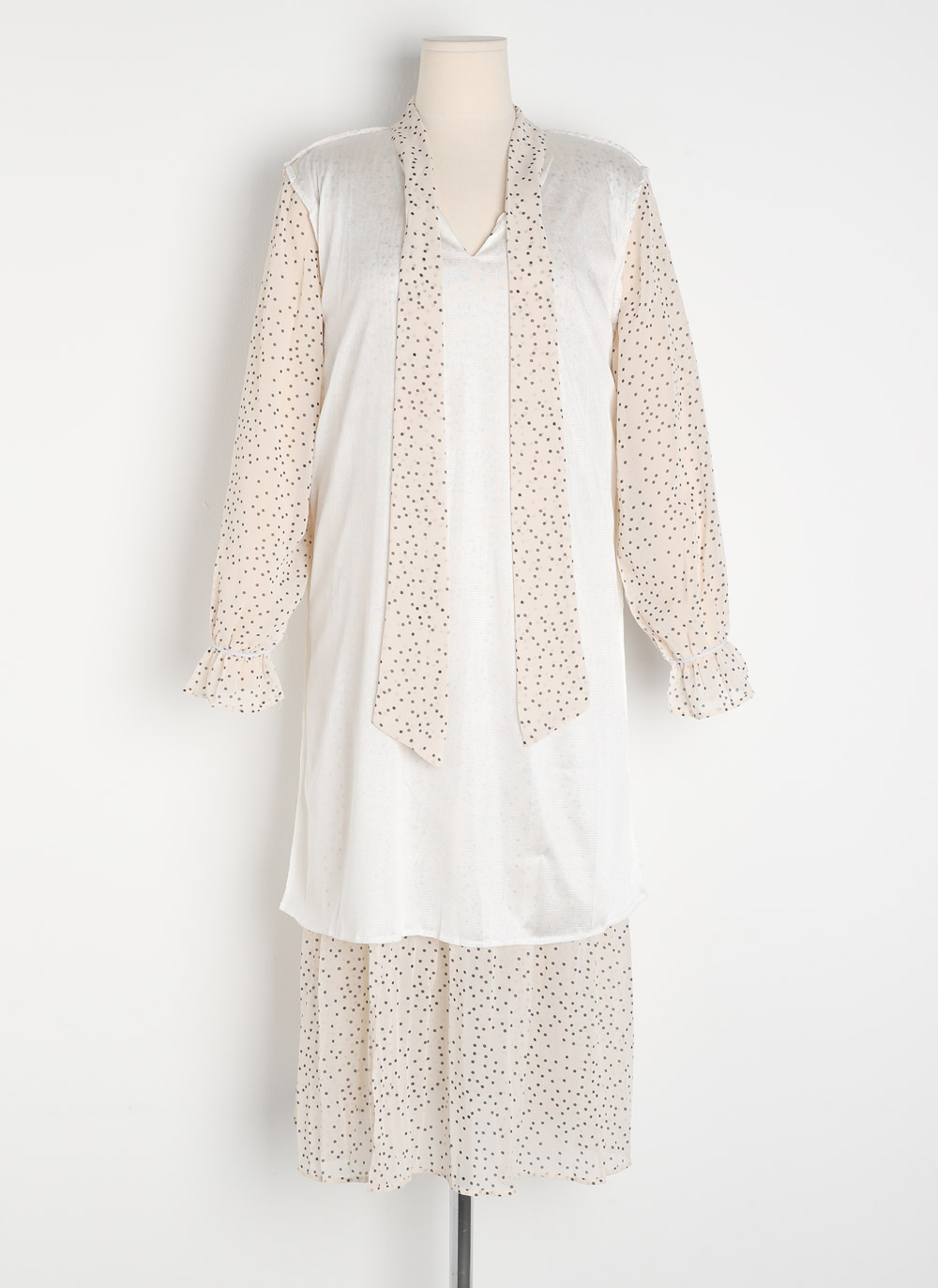 セール】Chiffon dot pleated dress シフォンドットプリーツ