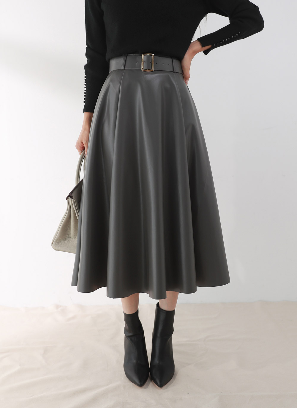 ベルト付レザー調フレアスカート | DHOLIC | 詳細画像2
