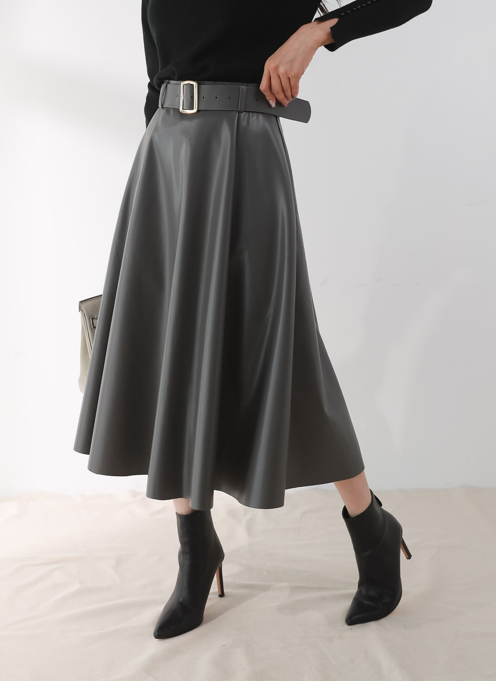 ベルト付レザー調フレアスカート | DHOLIC | 詳細画像3