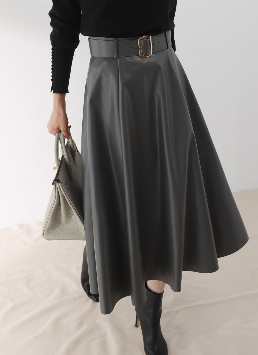 ベルト付レザー調フレアスカート | DHOLIC | 詳細画像5