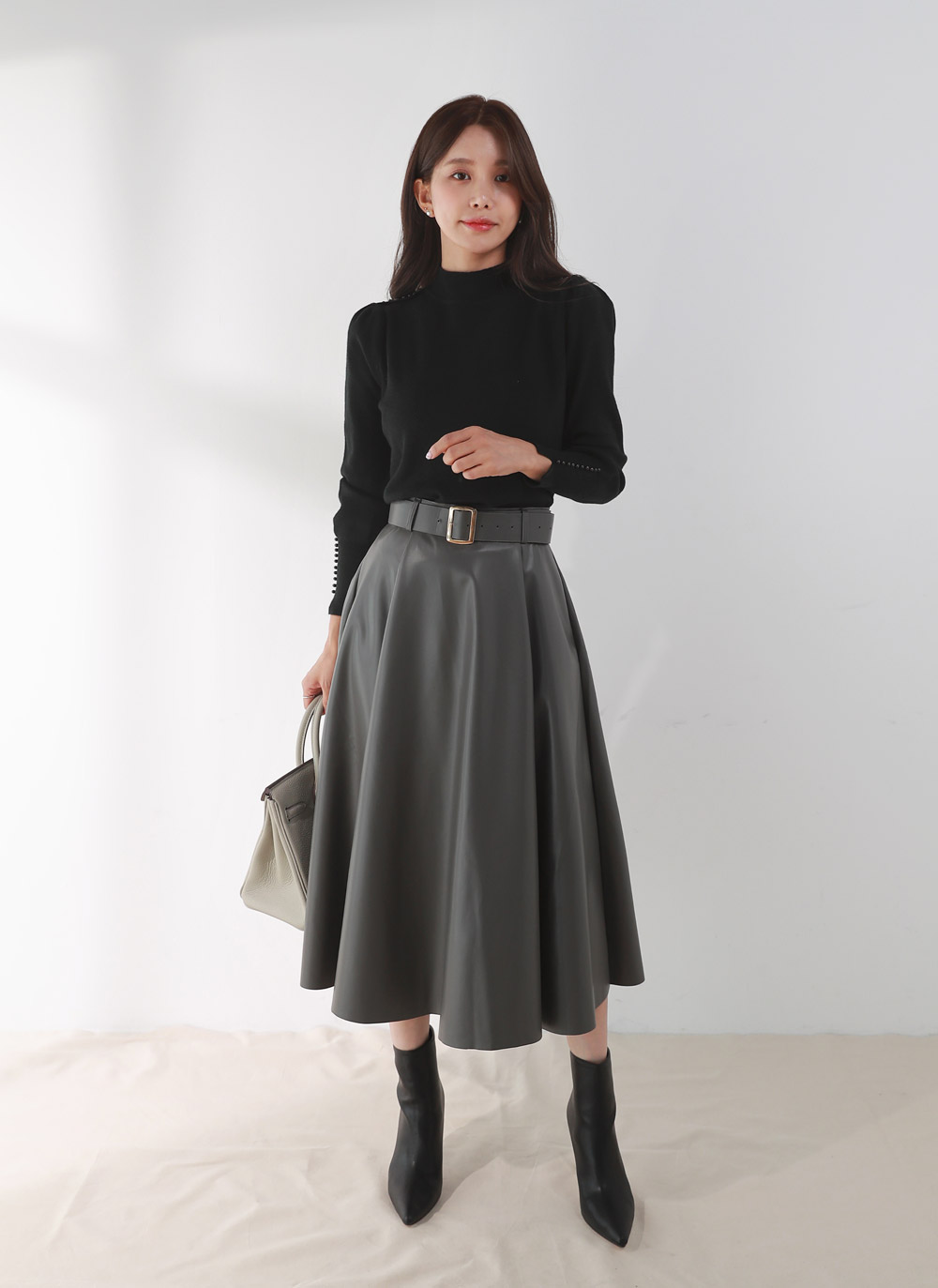 ベルト付レザー調フレアスカート | DHOLIC | 詳細画像6