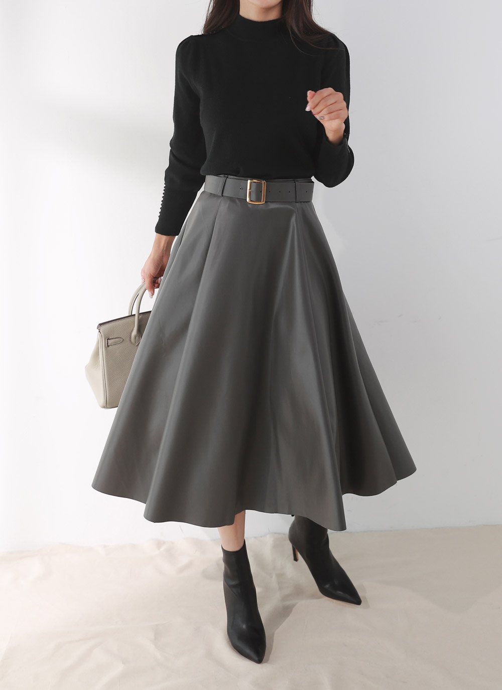 ベルト付レザー調フレアスカート | DHOLIC | 詳細画像8