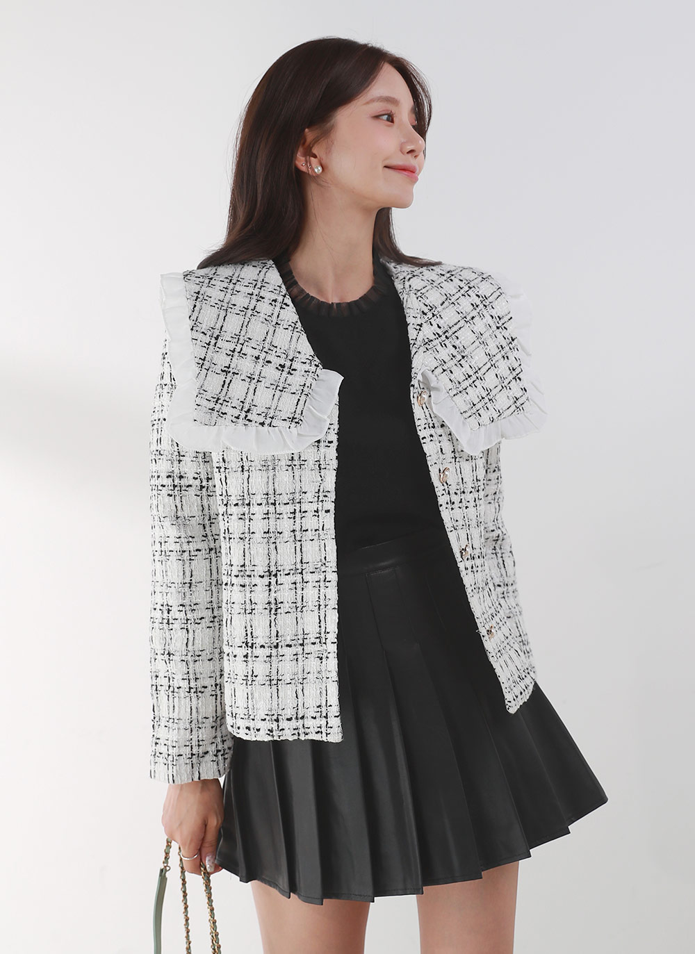 CHANEL02C チュール レース ツィードジャケット フリル リボン 袖口りぼん＆チュールフリル付きラメツイードジャケット