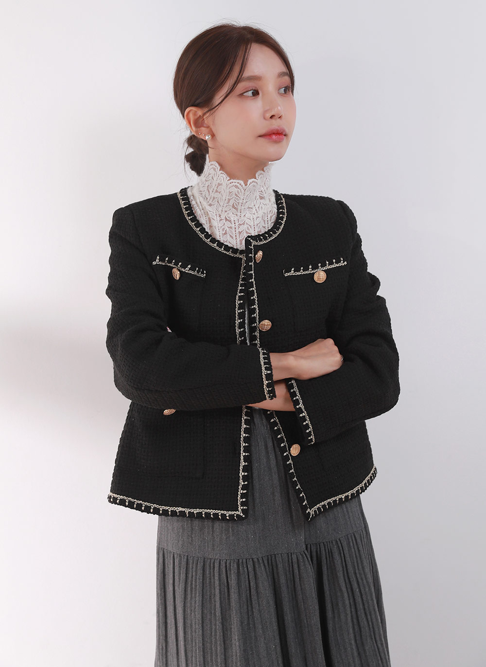 ゴールドボタンポケットツイードジャケット | DHOLIC | 詳細画像12