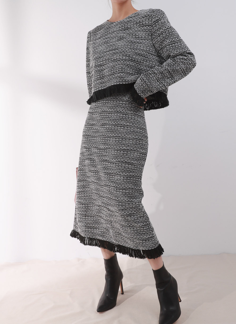 フリンジツイードブラウス&スカートSET | DHOLIC | 詳細画像2