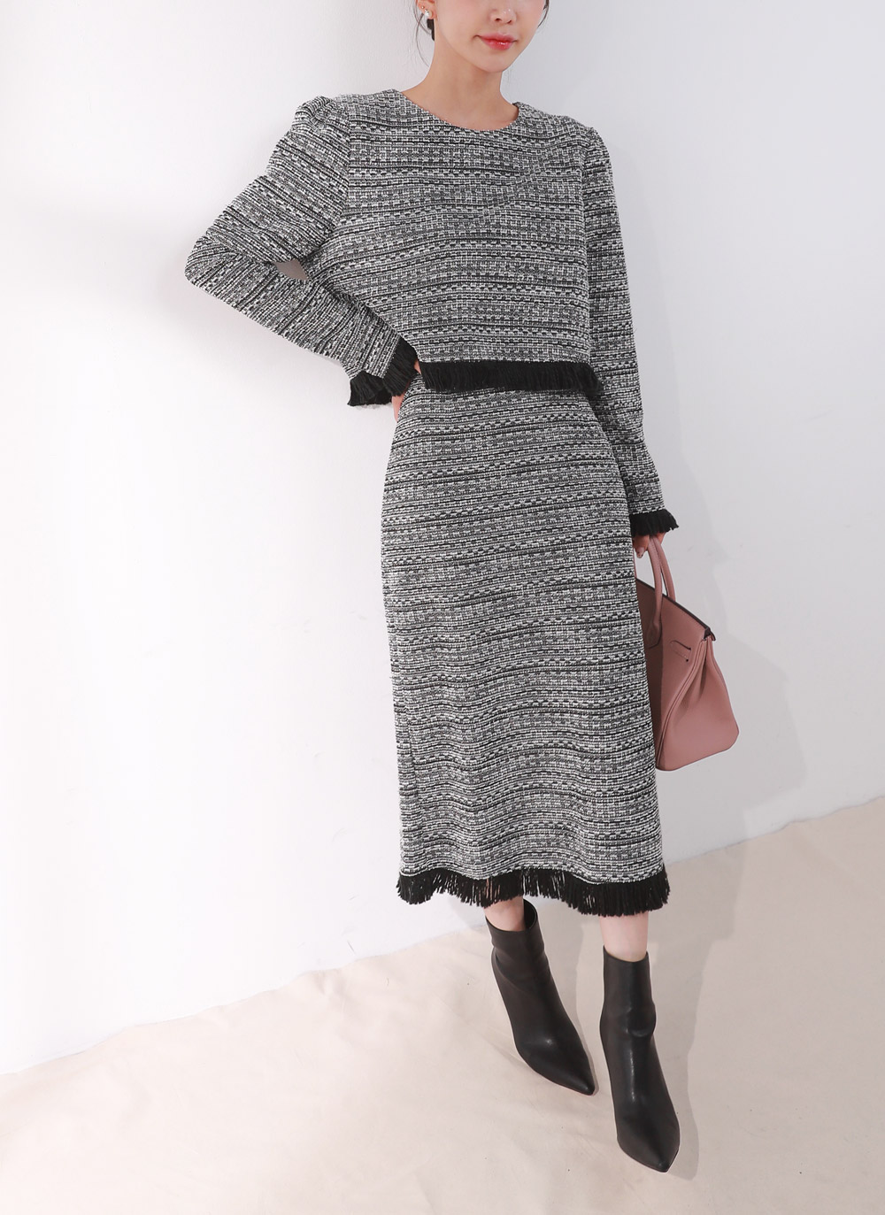 フリンジツイードブラウス&スカートSET | DHOLIC | 詳細画像7