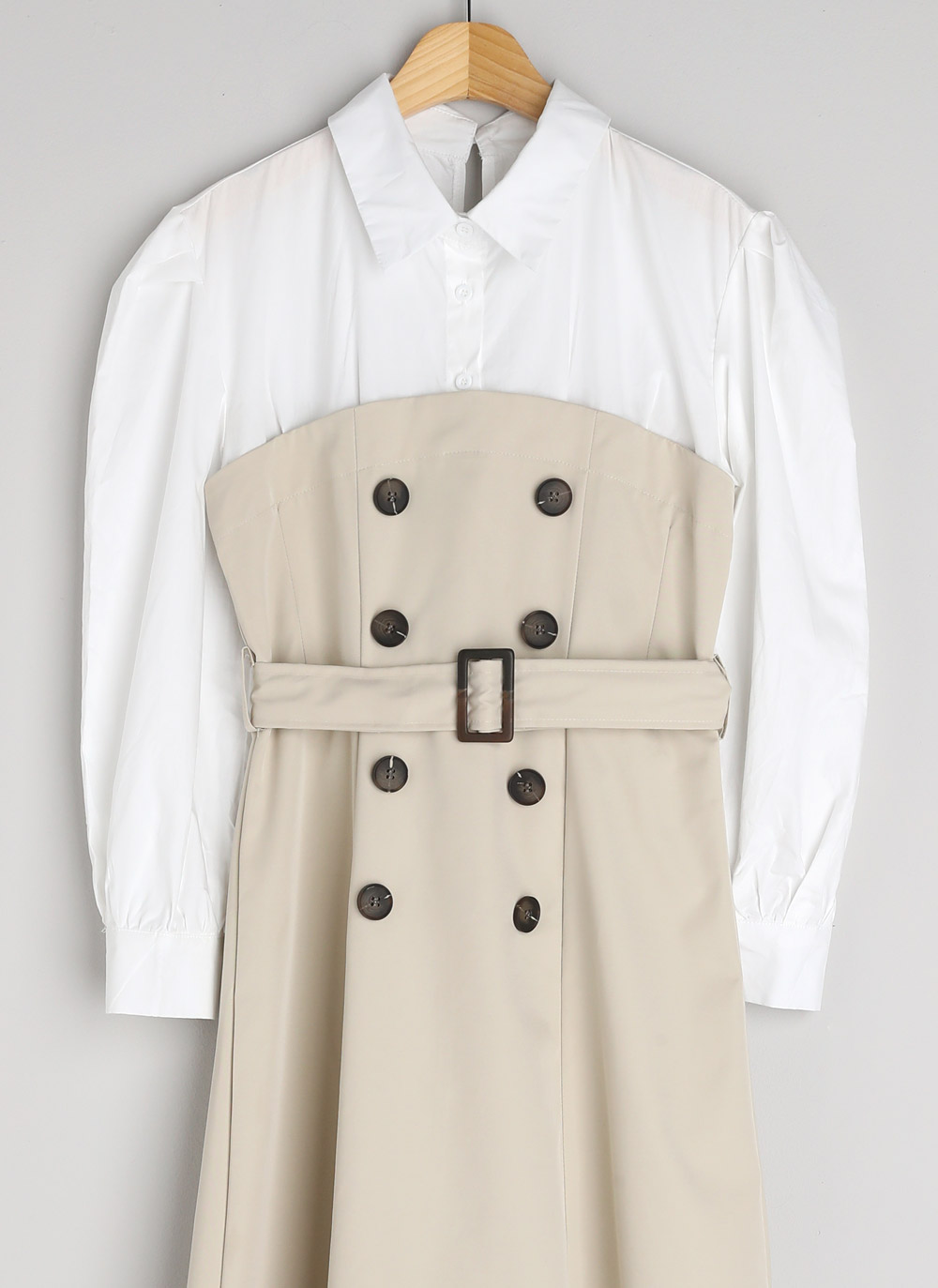 ベルト付ダブルボタン配色シャツワンピース | DHOLIC | 詳細画像18