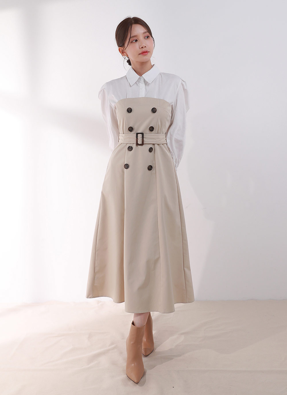ベルト付ダブルボタン配色シャツワンピース | DHOLIC | 詳細画像7