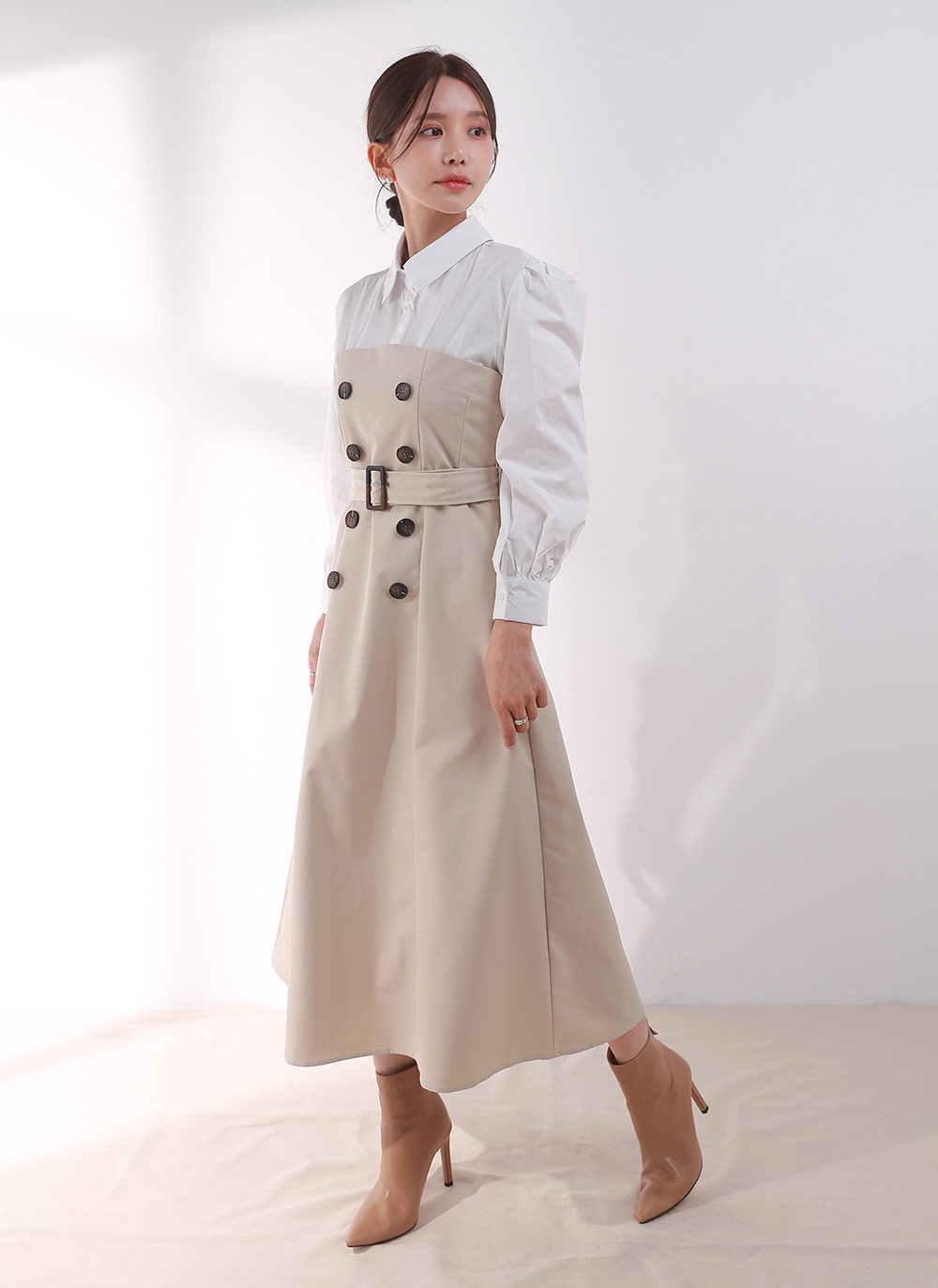 ベルト付ダブルボタン配色シャツワンピース | DHOLIC | 詳細画像10