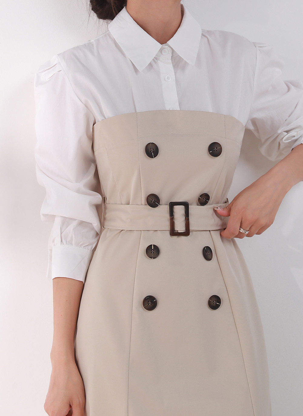 ベルト付ダブルボタン配色シャツワンピース | DHOLIC | 詳細画像11
