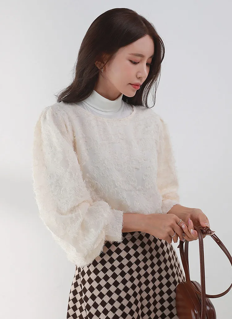 フェザー調花柄パフブラウス | DHOLIC | 詳細画像1