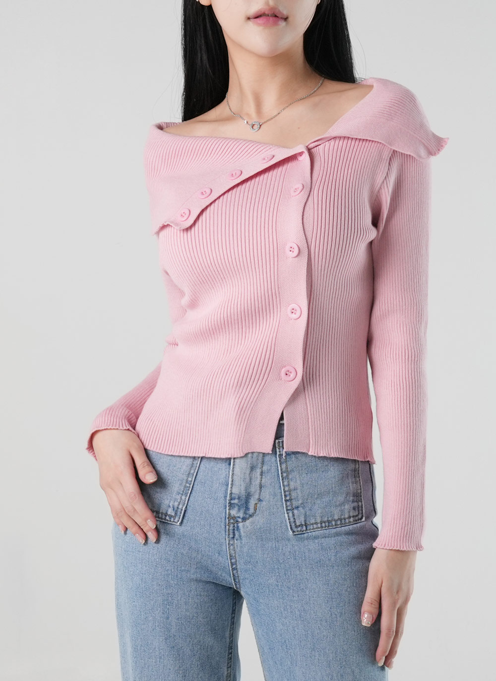 2WAYカラーダイアゴナルボタンリブニット | DHOLIC | 詳細画像4