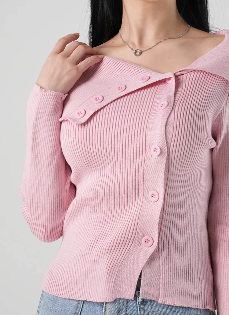 2WAYカラーダイアゴナルボタンリブニット | DHOLIC | 詳細画像1