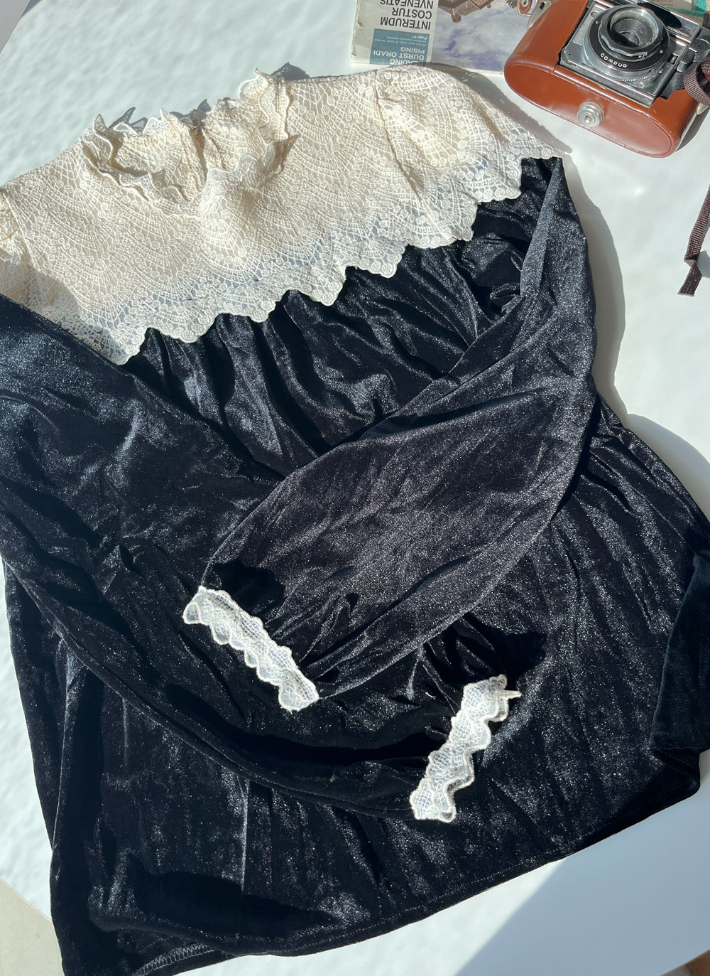 ショルダーレースベロアパフブラウス | DHOLIC | 詳細画像2