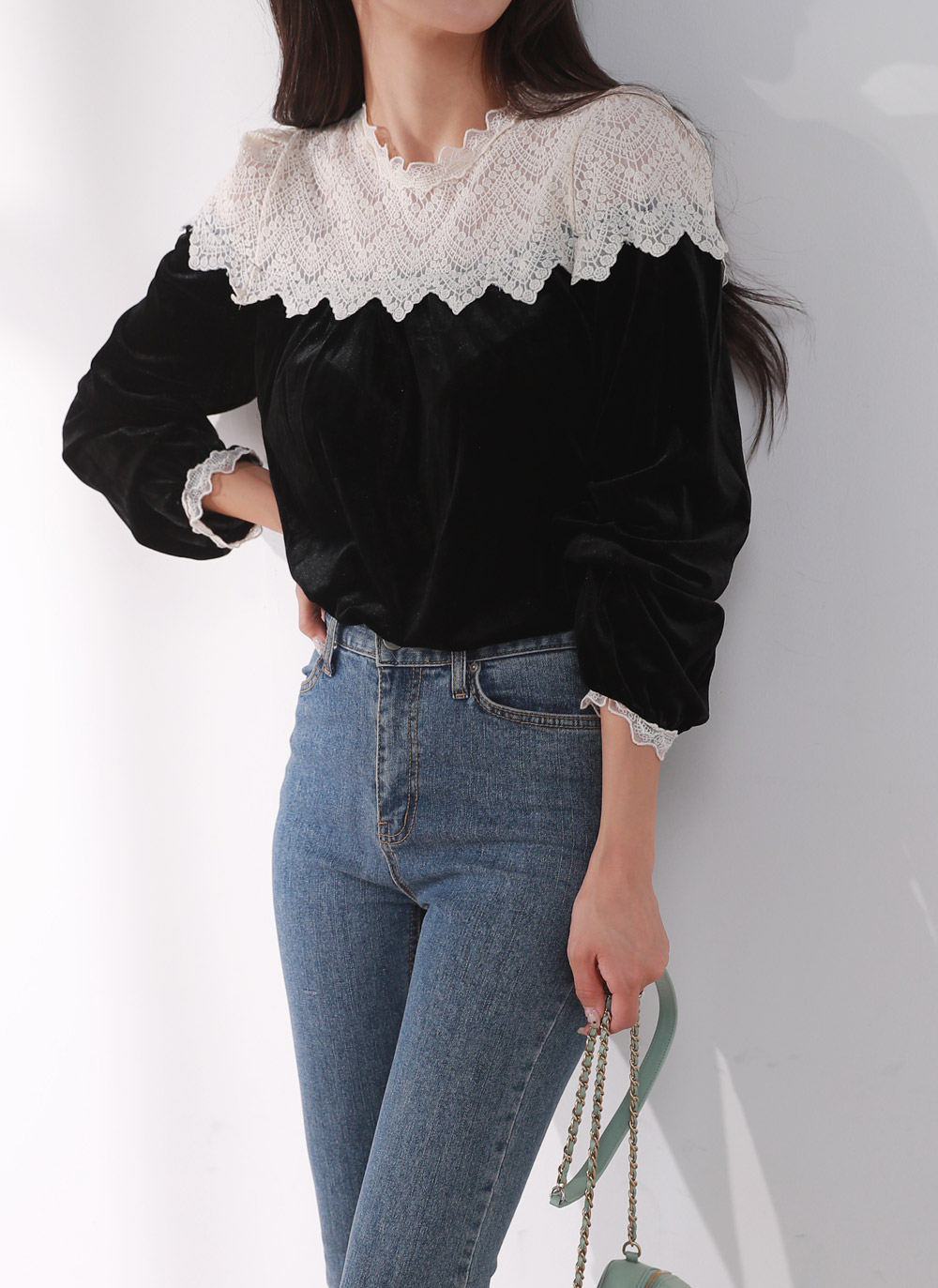 ショルダーレースベロアパフブラウス | DHOLIC | 詳細画像3