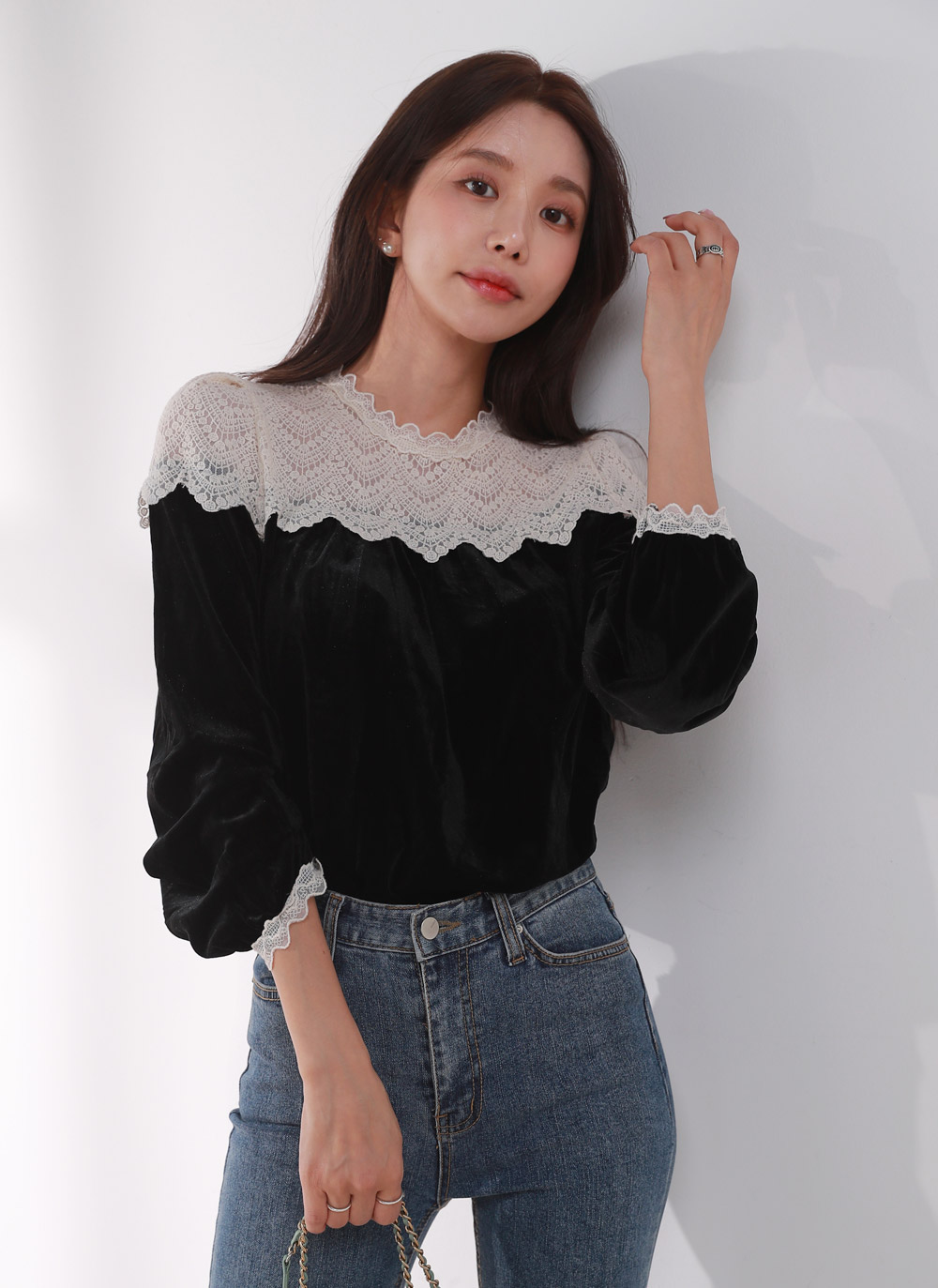 ショルダーレースベロアパフブラウス | DHOLIC | 詳細画像5