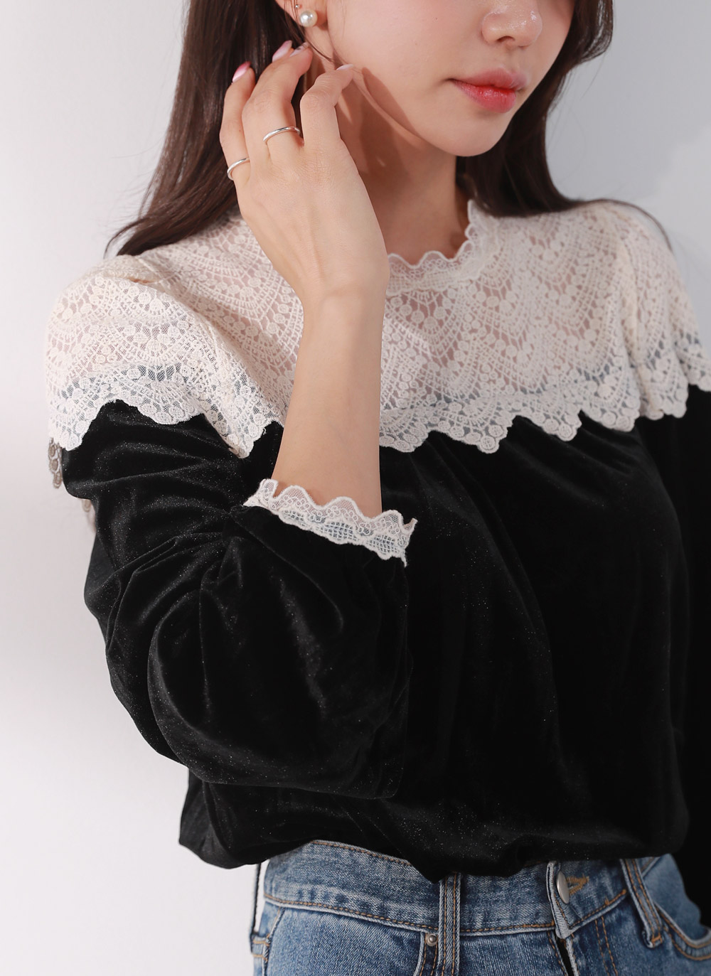 ショルダーレースベロアパフブラウス | DHOLIC | 詳細画像7