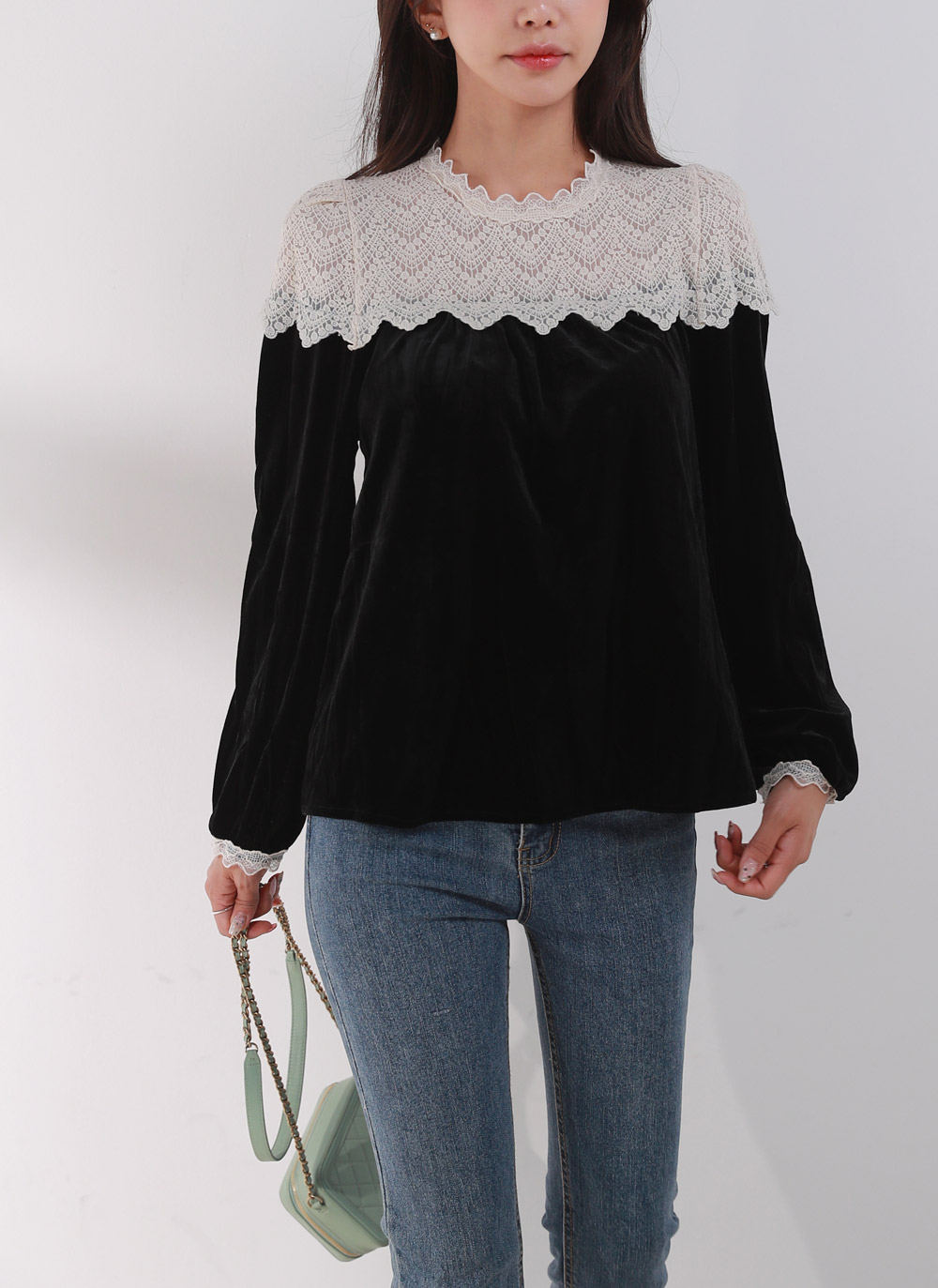 ショルダーレースベロアパフブラウス | DHOLIC | 詳細画像8
