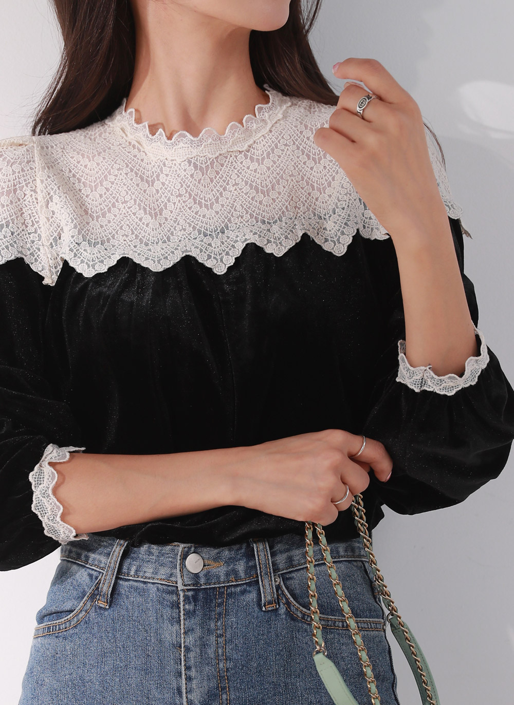 ショルダーレースベロアパフブラウス | DHOLIC | 詳細画像11
