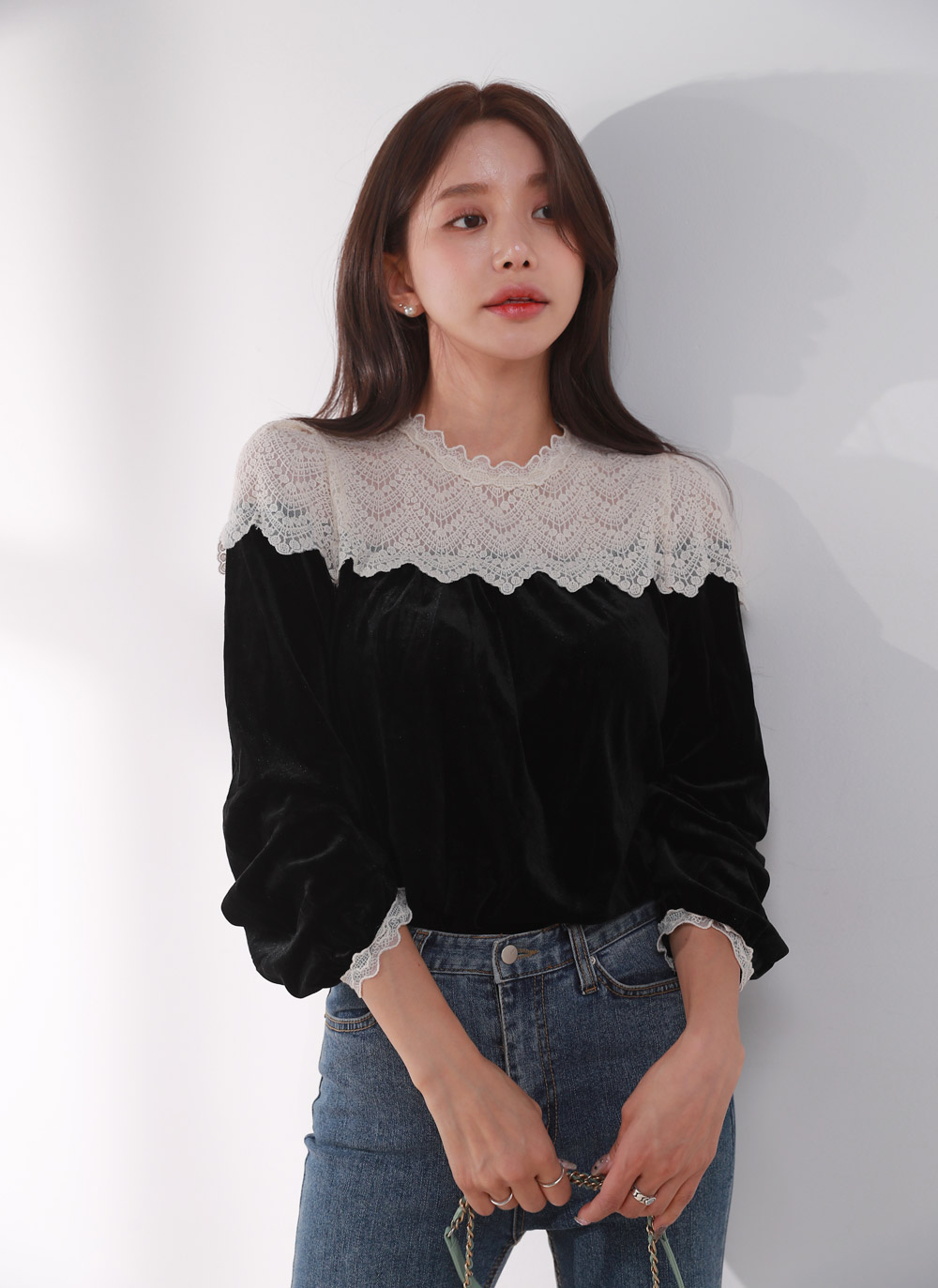ショルダーレースベロアパフブラウス | DHOLIC | 詳細画像12