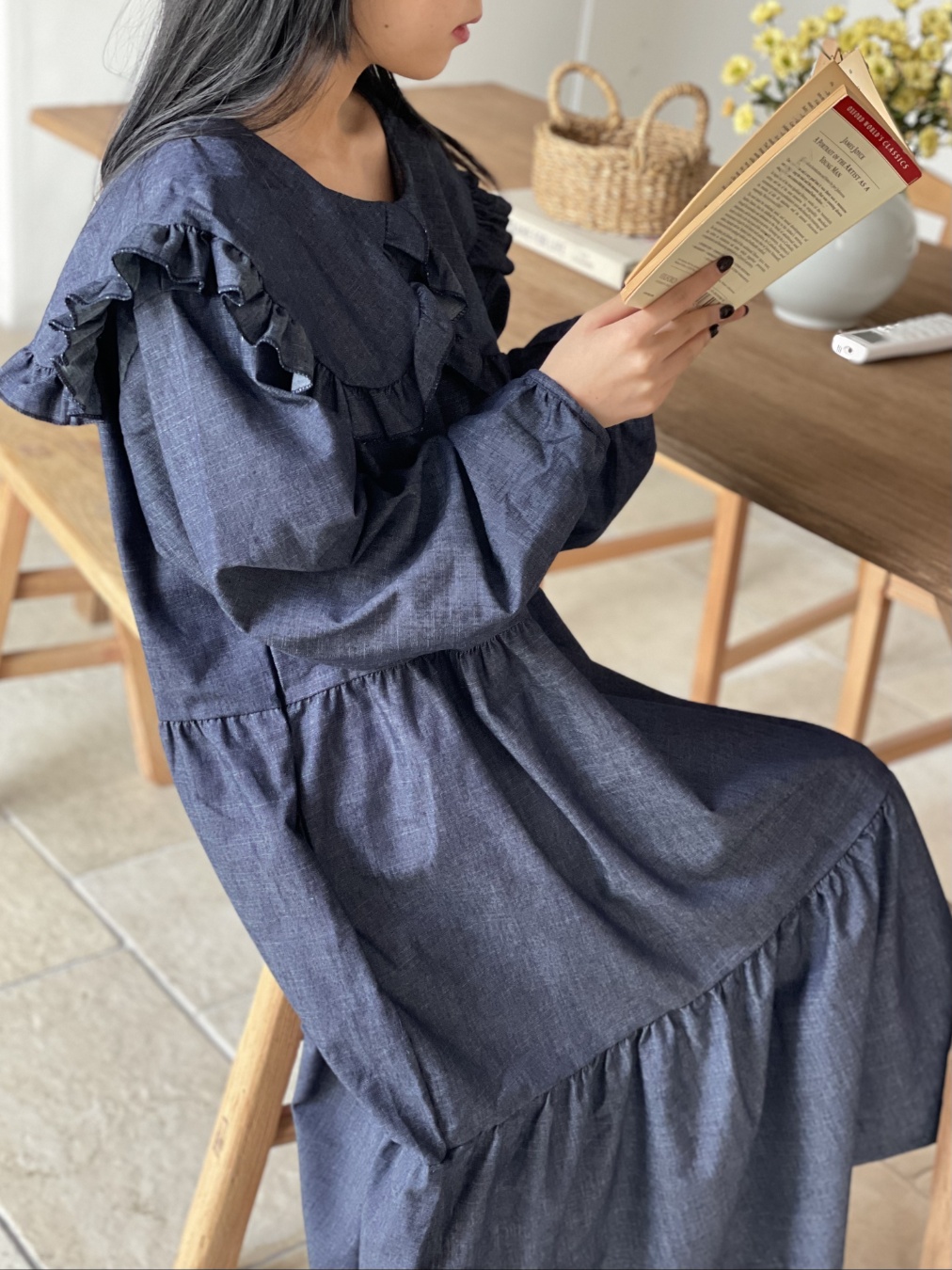 フリルカラーデニムティアードワンピース | レディース