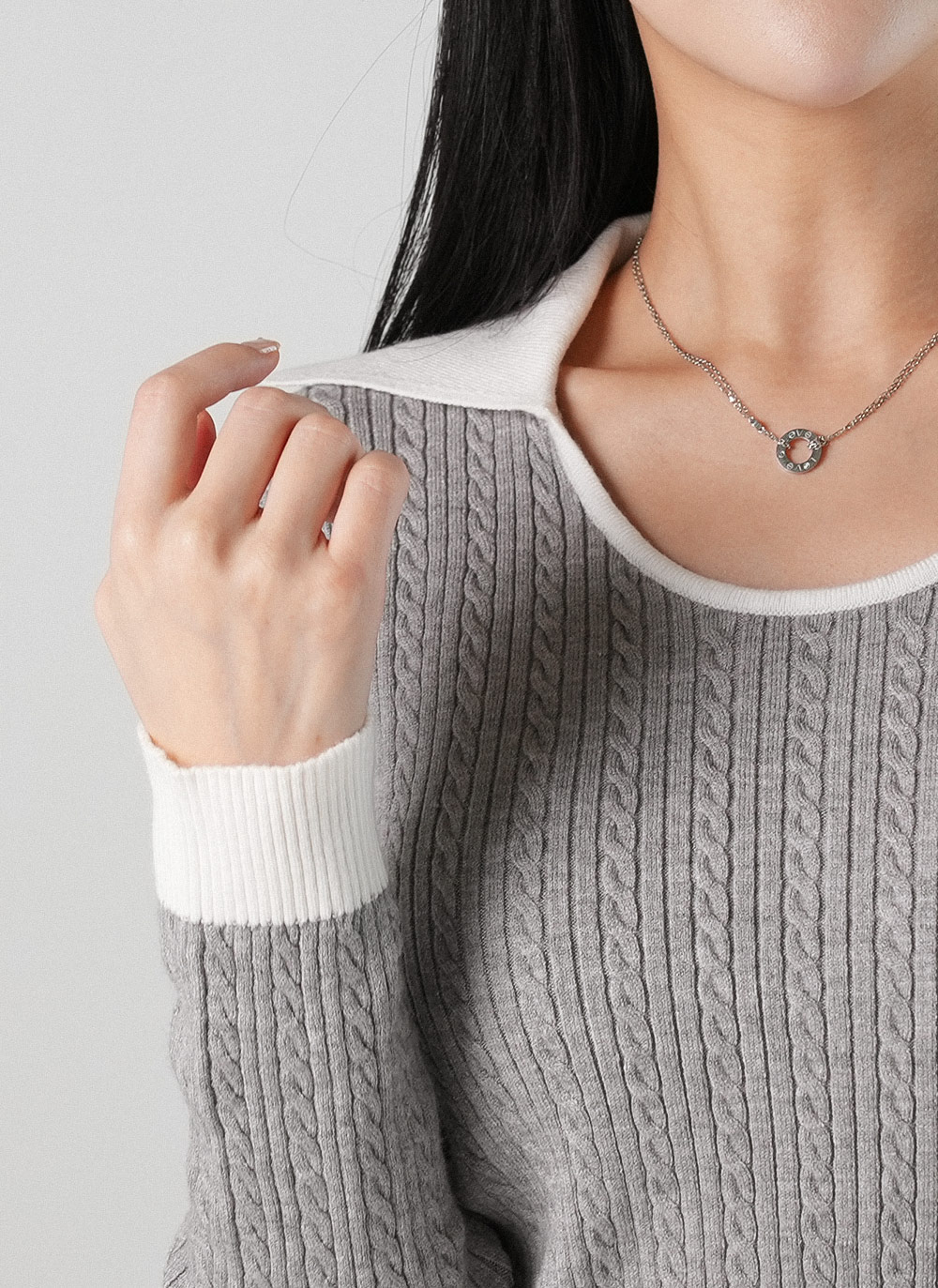刺繍Uネックカラーケーブルニット | DHOLIC | 詳細画像8