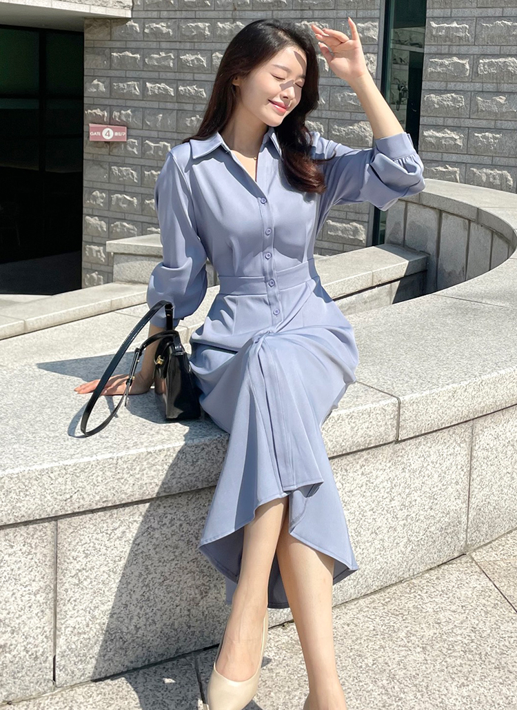 ウエストマークフレアシャツワンピース | レディースファッション通販