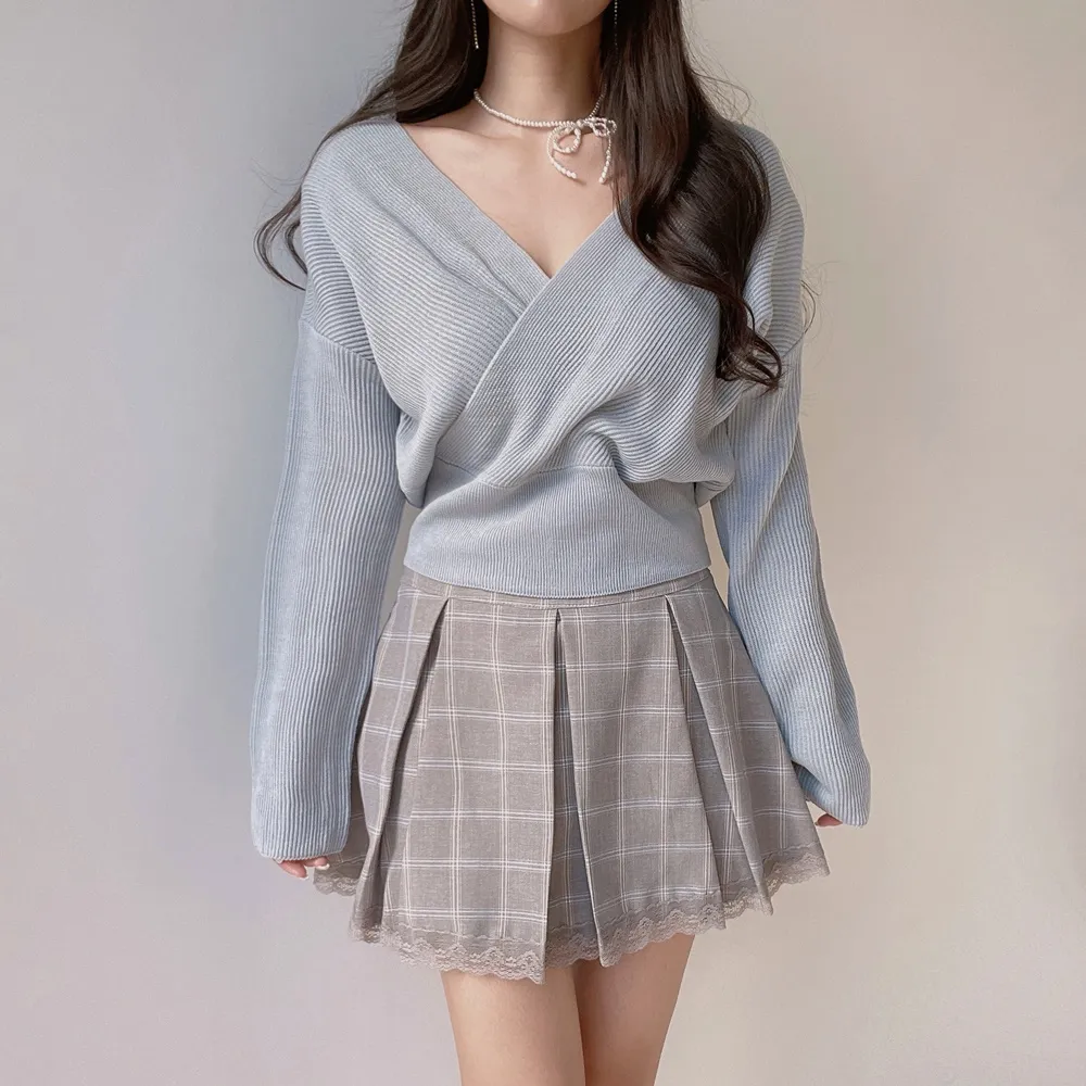 レースヘムチェックプリーツスカート | mirangmirang | 詳細画像2