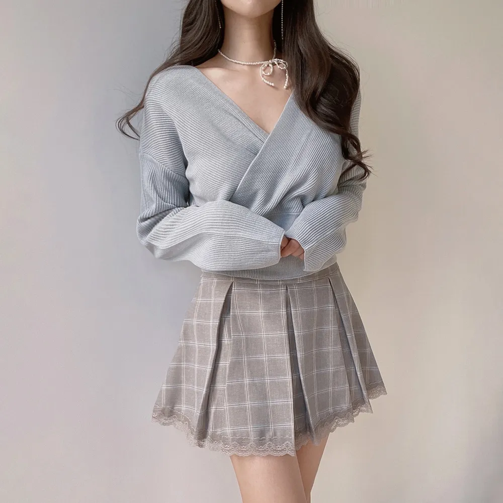 レースヘムチェックプリーツスカート | mirangmirang | 詳細画像3