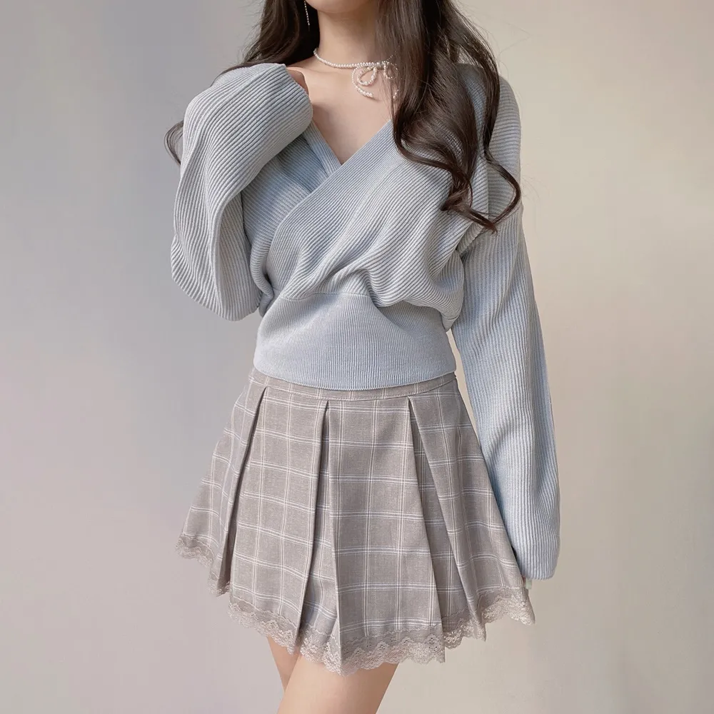 レースヘムチェックプリーツスカート | mirangmirang | 詳細画像4