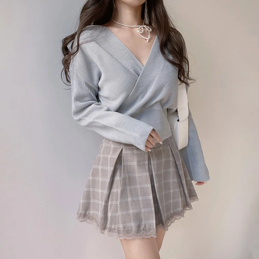 レースヘムチェックプリーツスカート | mirangmirang | 詳細画像6