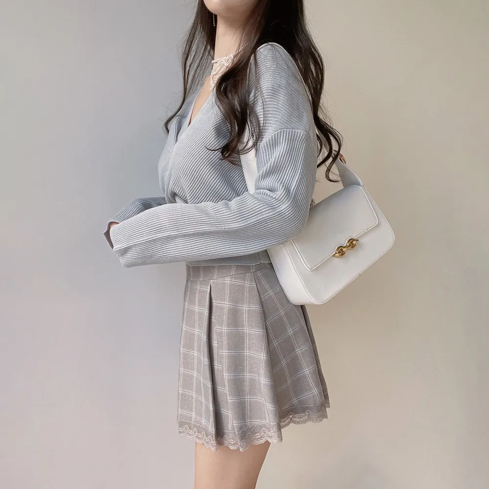 レースヘムチェックプリーツスカート | mirangmirang | 詳細画像7