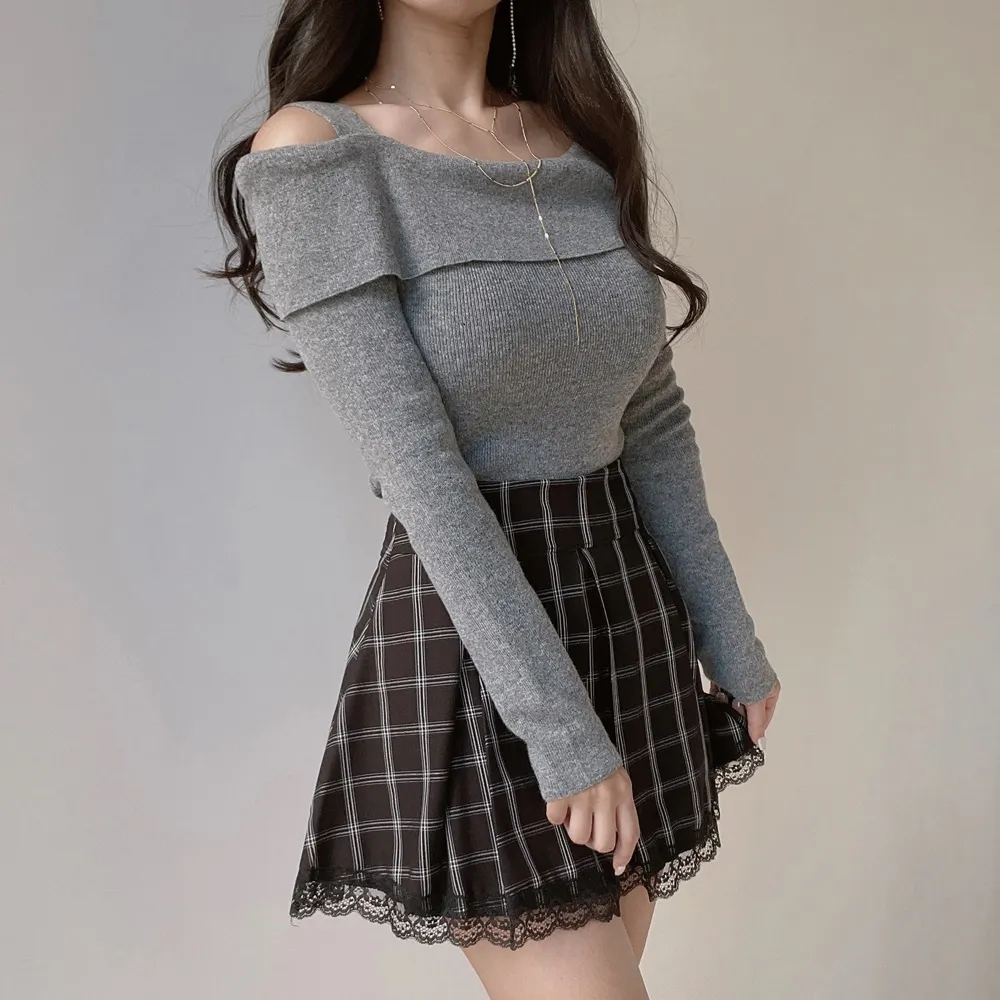 レースヘムチェックプリーツスカート | mirangmirang | 詳細画像11