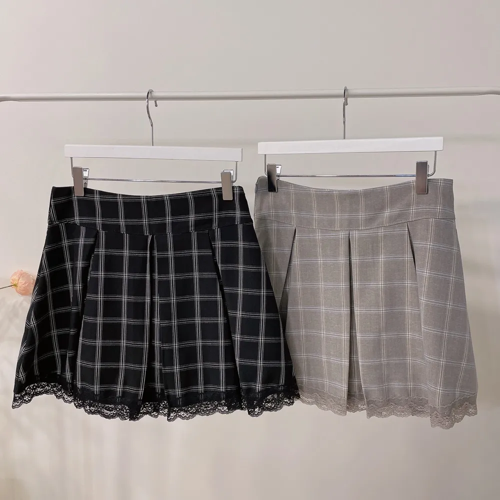 レースヘムチェックプリーツスカート | mirangmirang | 詳細画像19