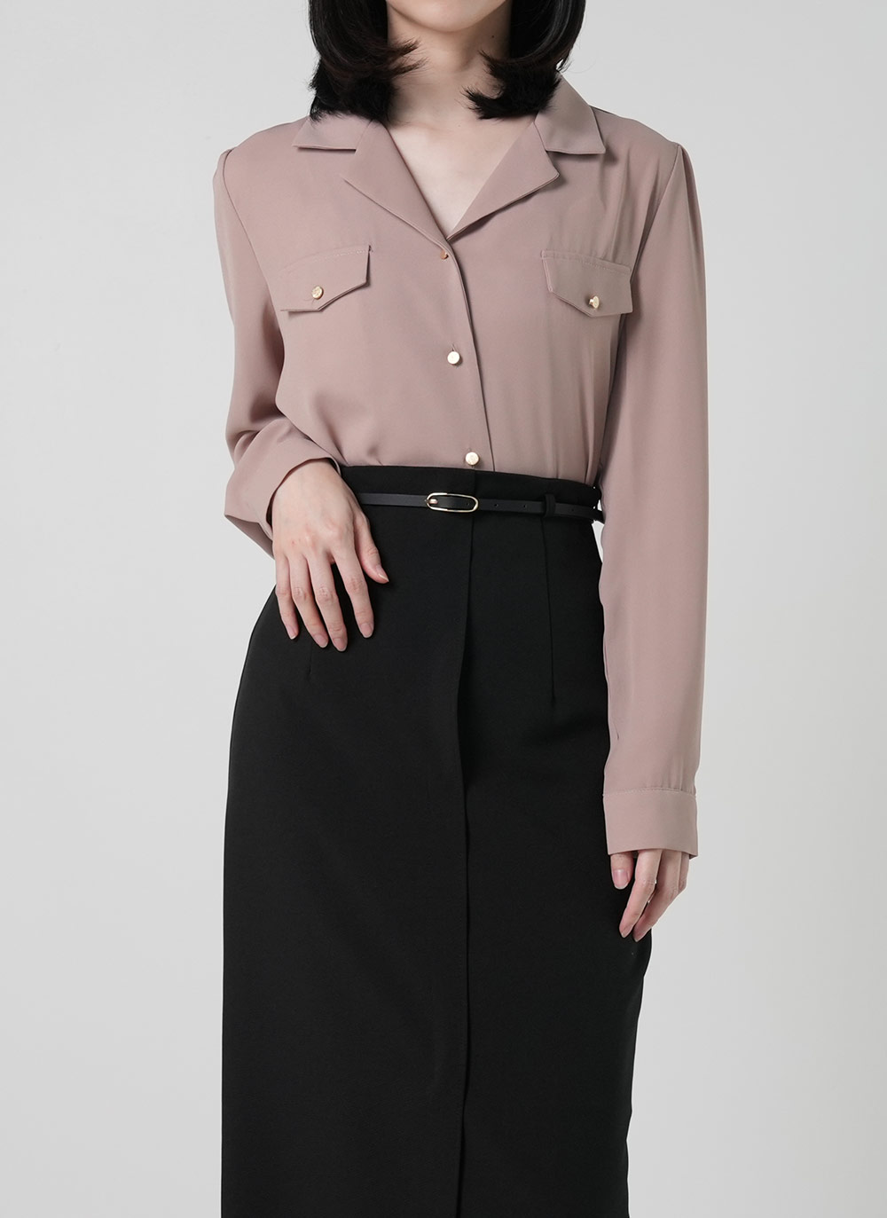 ゴールドボタンフラップ開襟ブラウス | DHOLIC | 詳細画像4