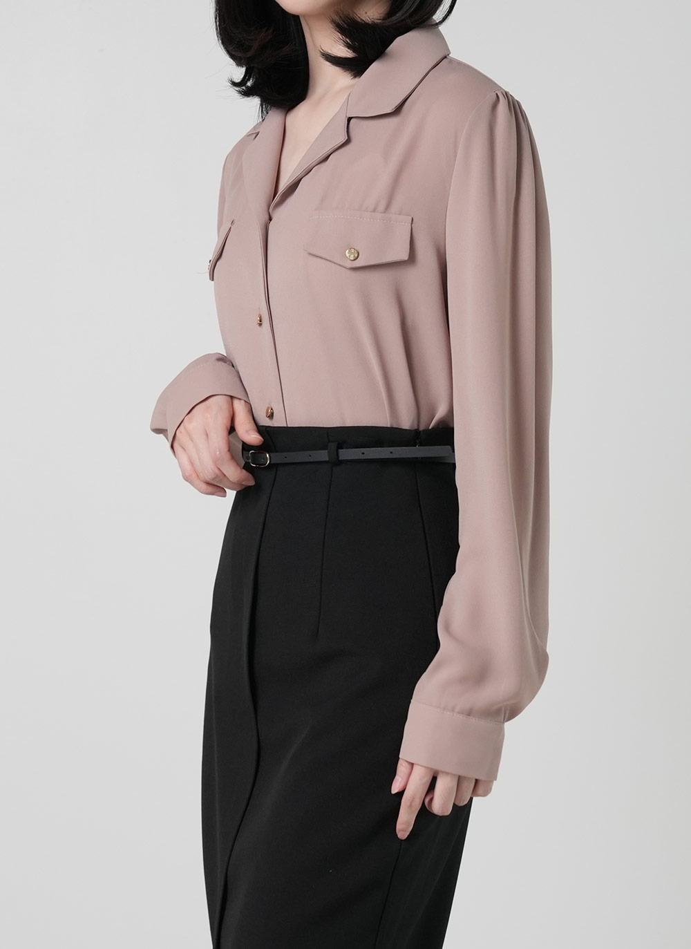 ゴールドボタンフラップ開襟ブラウス | DHOLIC | 詳細画像5