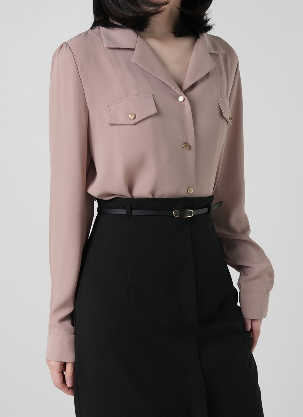 ゴールドボタンフラップ開襟ブラウス | DHOLIC | 詳細画像6