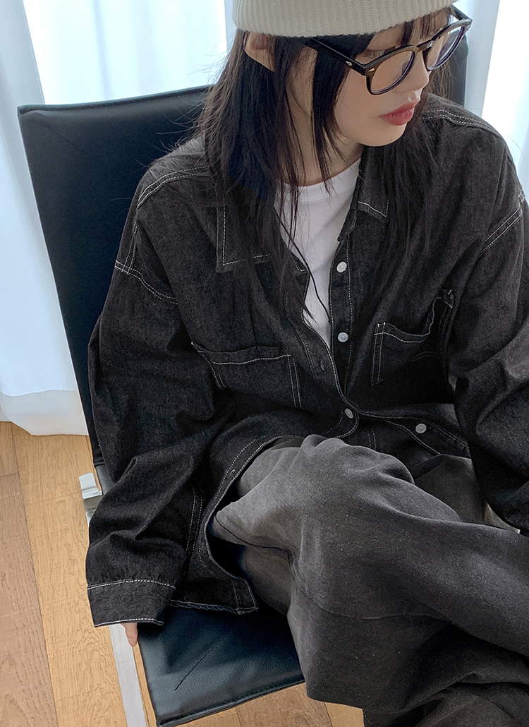 ステッチブラックデニムシャツ | レディースファッション通販 - DHOLIC