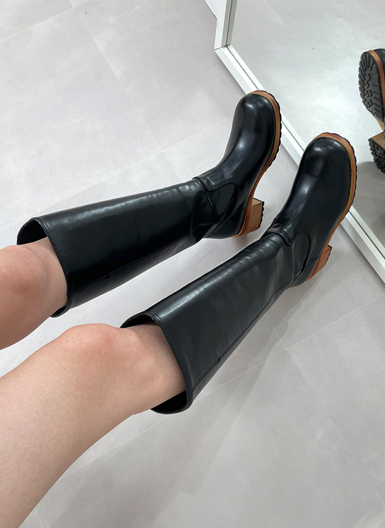 レザー調ブラウンソールロングブーツ | レディースファッション通販