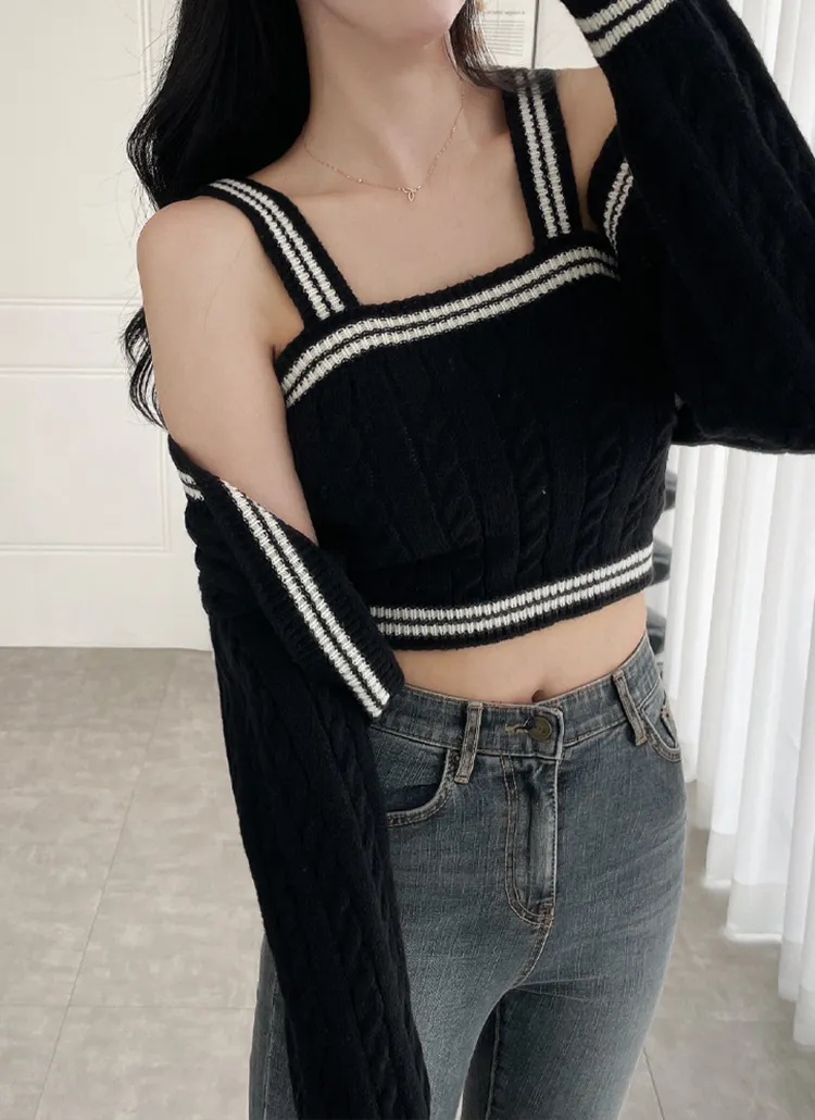 配色クロップドニットビスチェ&カーディガンSET | icecrew | 詳細画像1