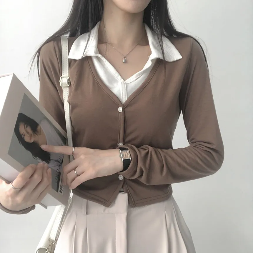 カーディガンレイヤードカラー長袖Tシャツ | lilisense | 詳細画像1