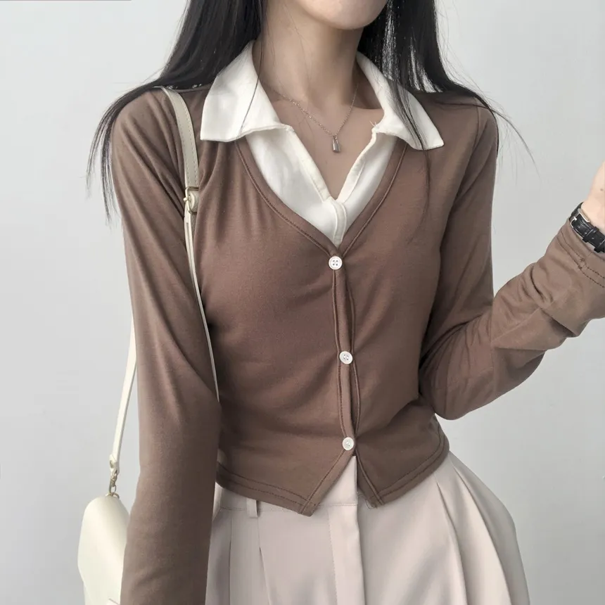 カーディガンレイヤードカラー長袖Tシャツ | lilisense | 詳細画像2